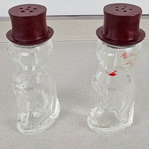 VTG pair glass salt and pepper shakers dogs in top hats - Picture 4 of 6